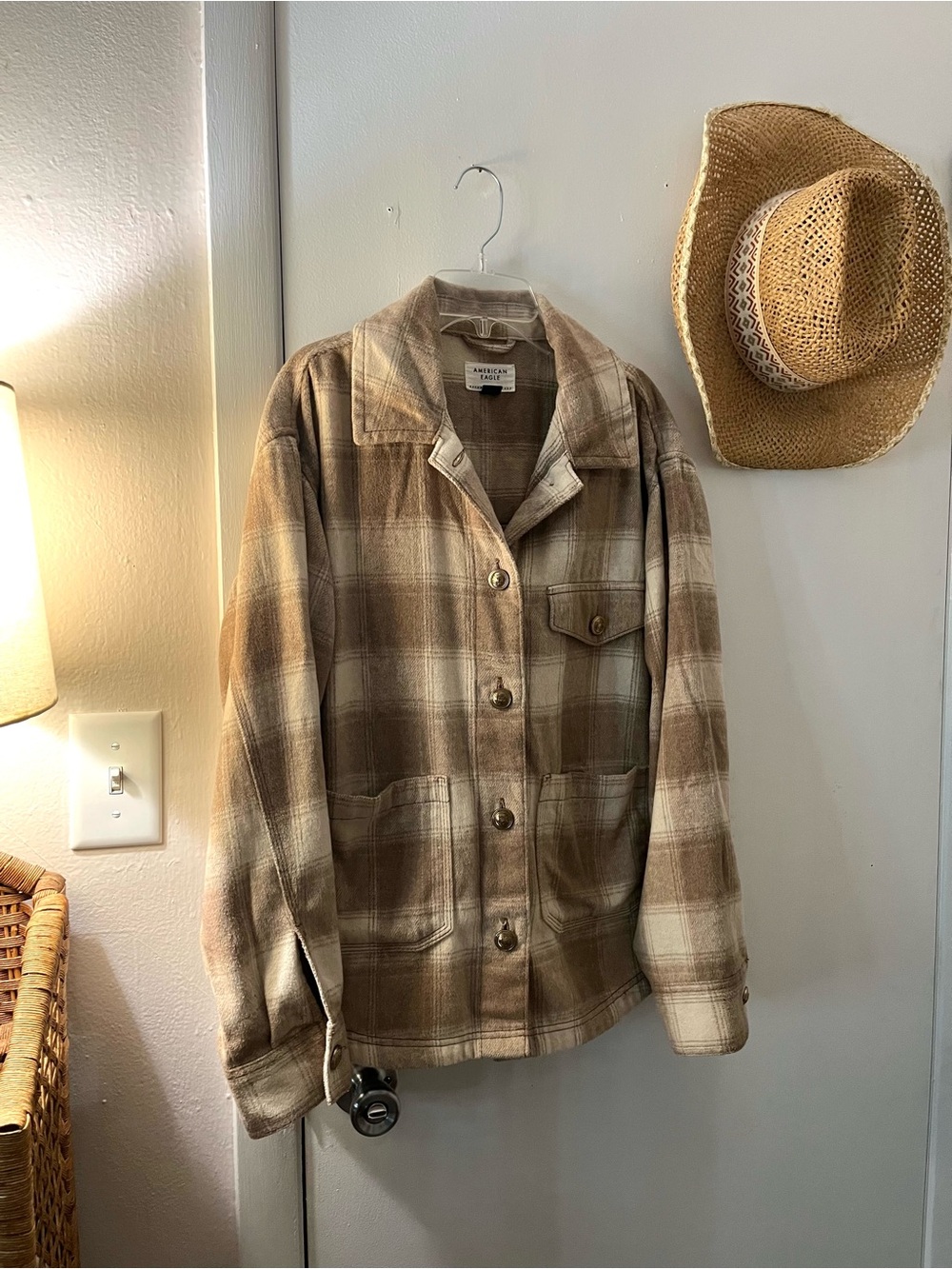 American Eagle Outfitters Brown Plaid Utility Jacket